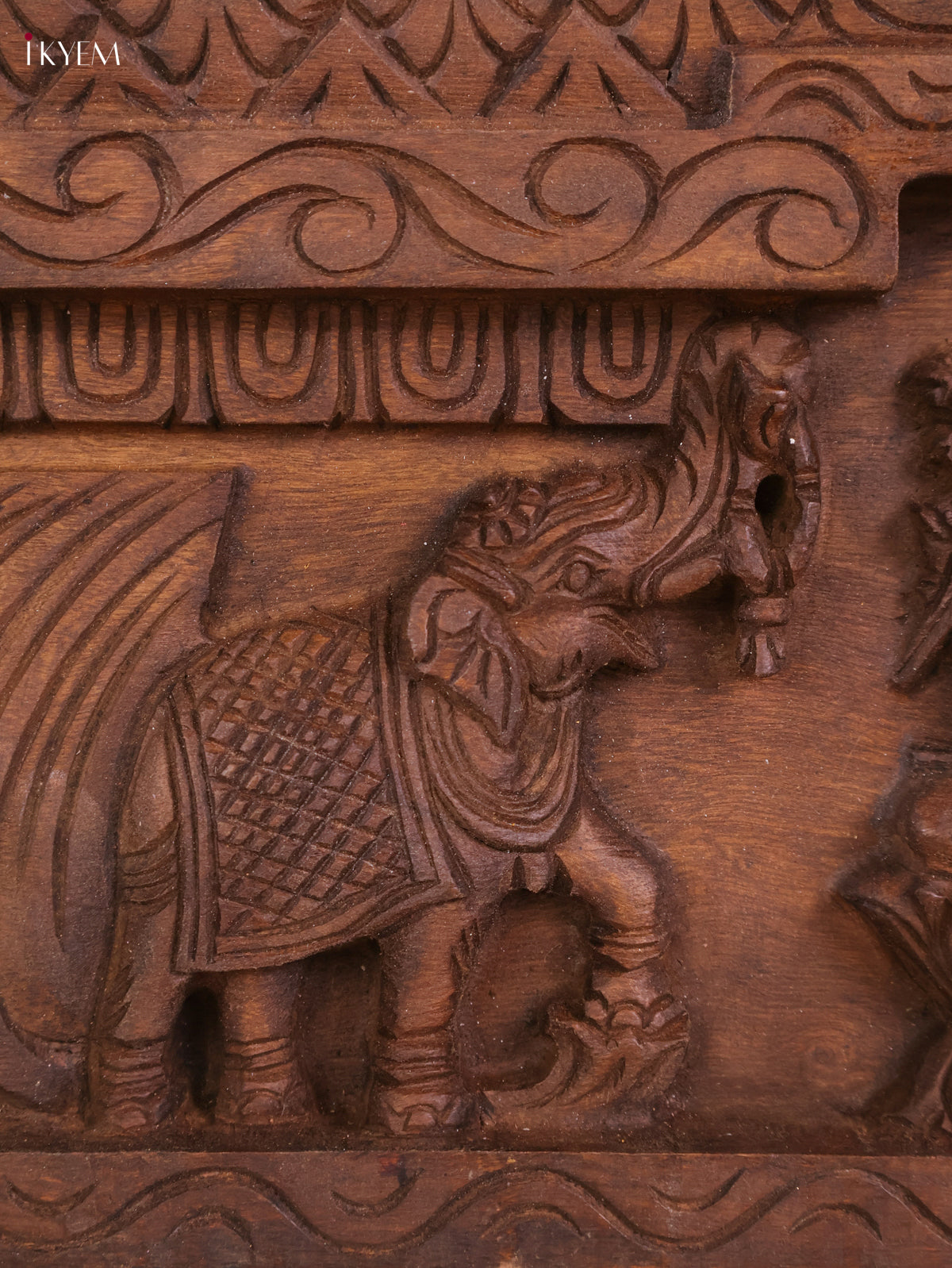 Wooden Hand Carved Gajalakashmi Panel- (11x30)