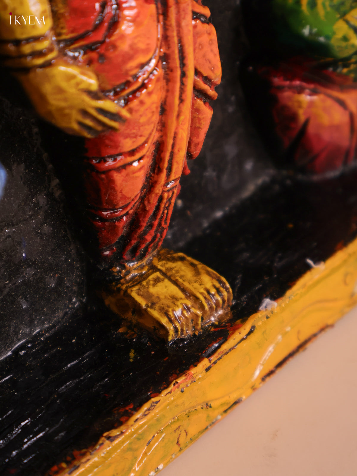 Wooden Hand Carved Painted Ganesha Lakshmi Saraswathi Panel (10x35)
