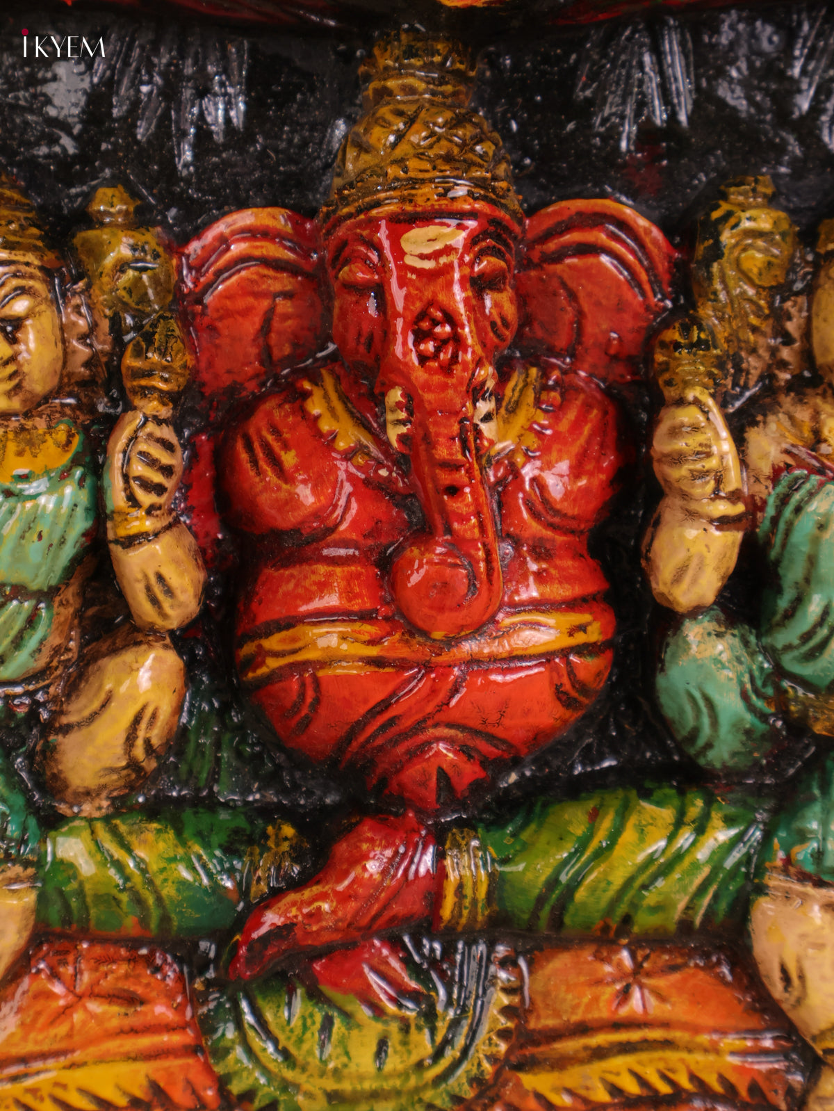 Wooden Hand Carved Painted Ganesha Panel (12x30)