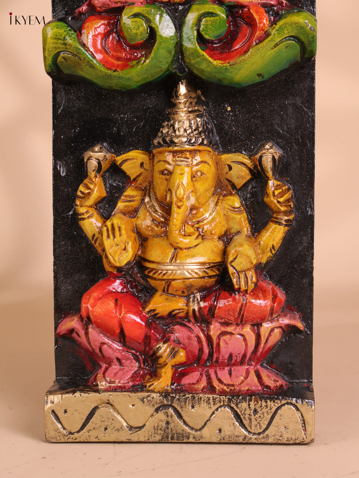 Wooden Hand Carved Painted Ganesha vertical (35x6)