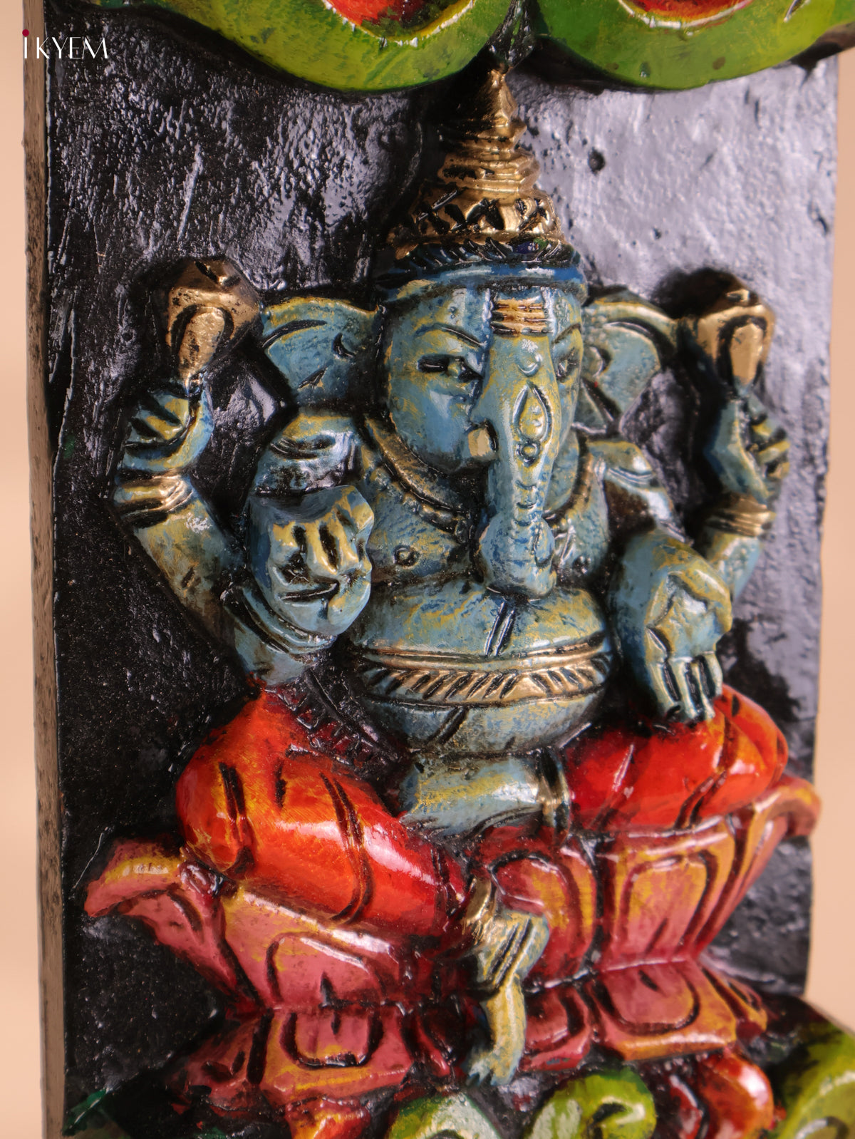 Wooden Hand Carved Painted Ganesha vertical (35x6)