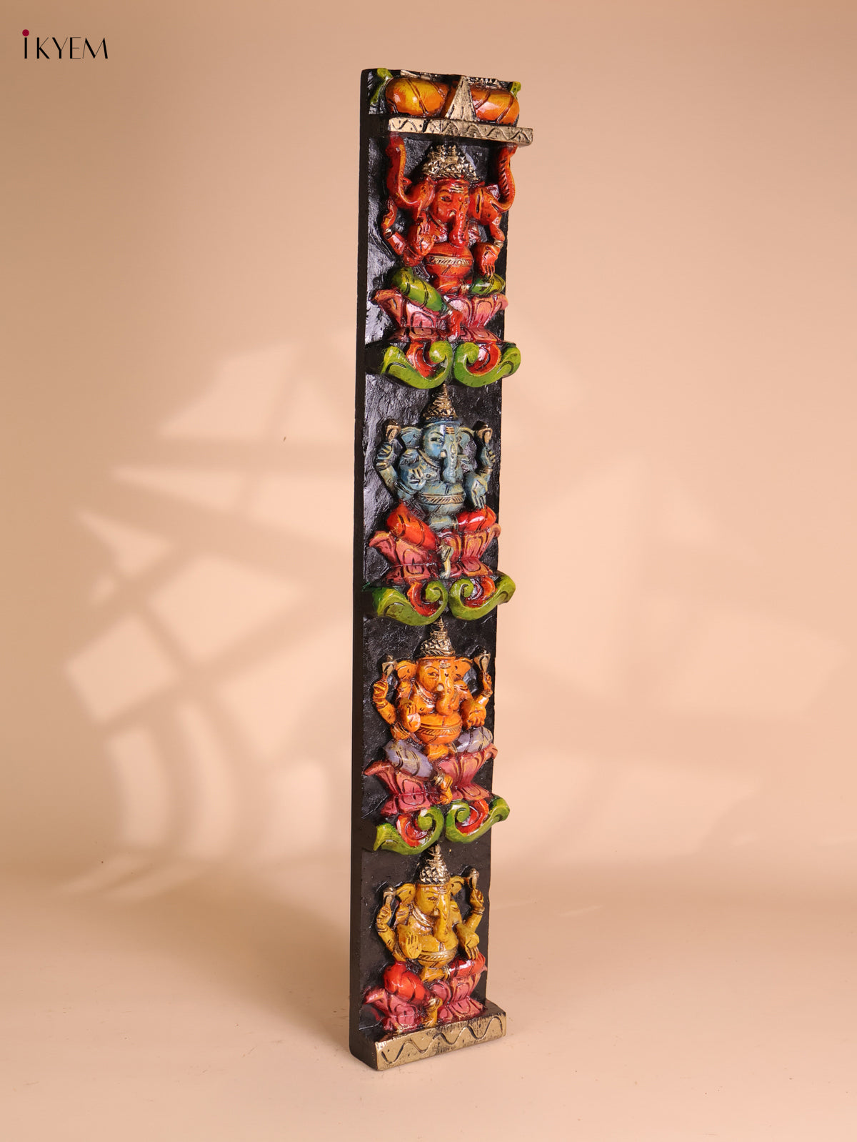 Wooden Hand Carved Painted Ganesha vertical (35x6)