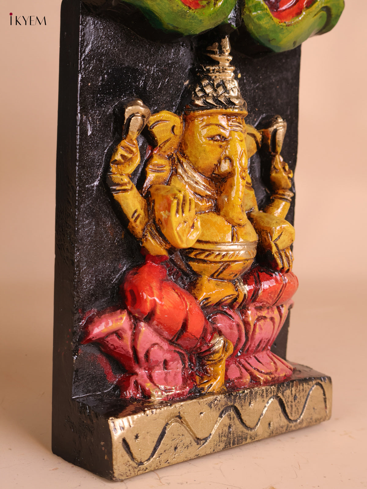 Wooden Hand Carved Painted Ganesha vertical (35x6)