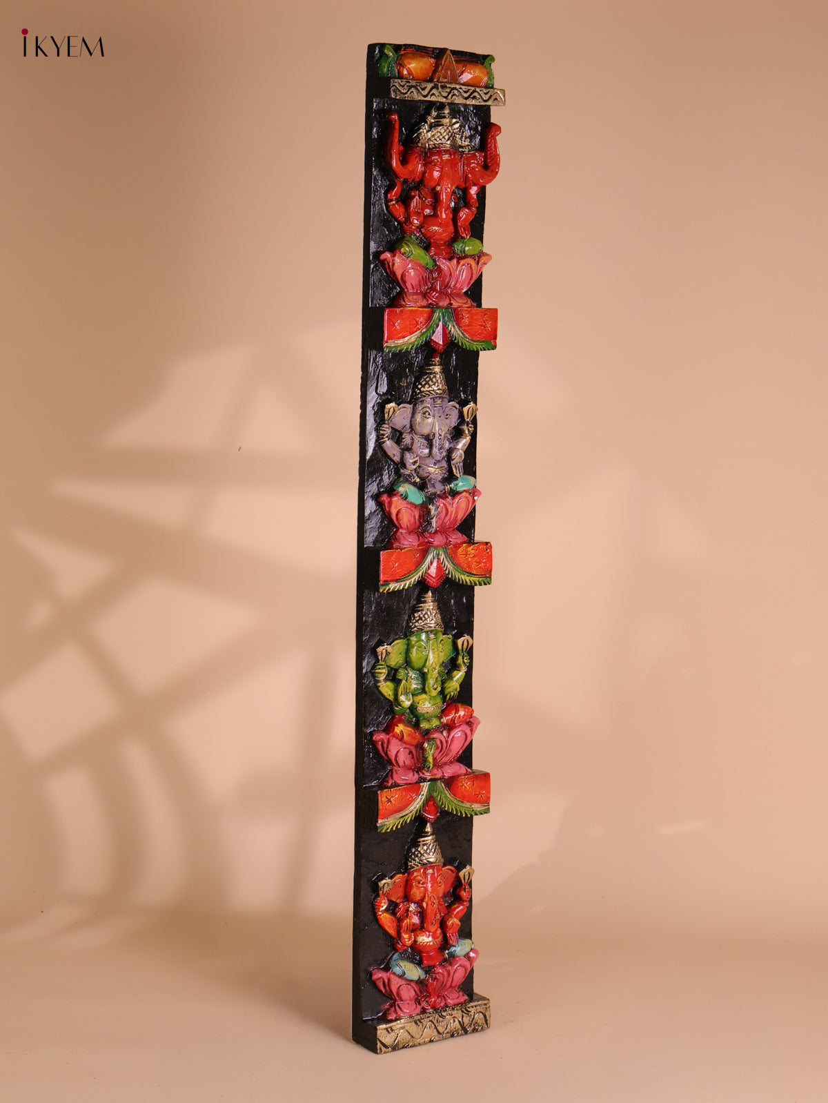 Wooden Hand Carved Painted Ganesha vertical (35x6)
