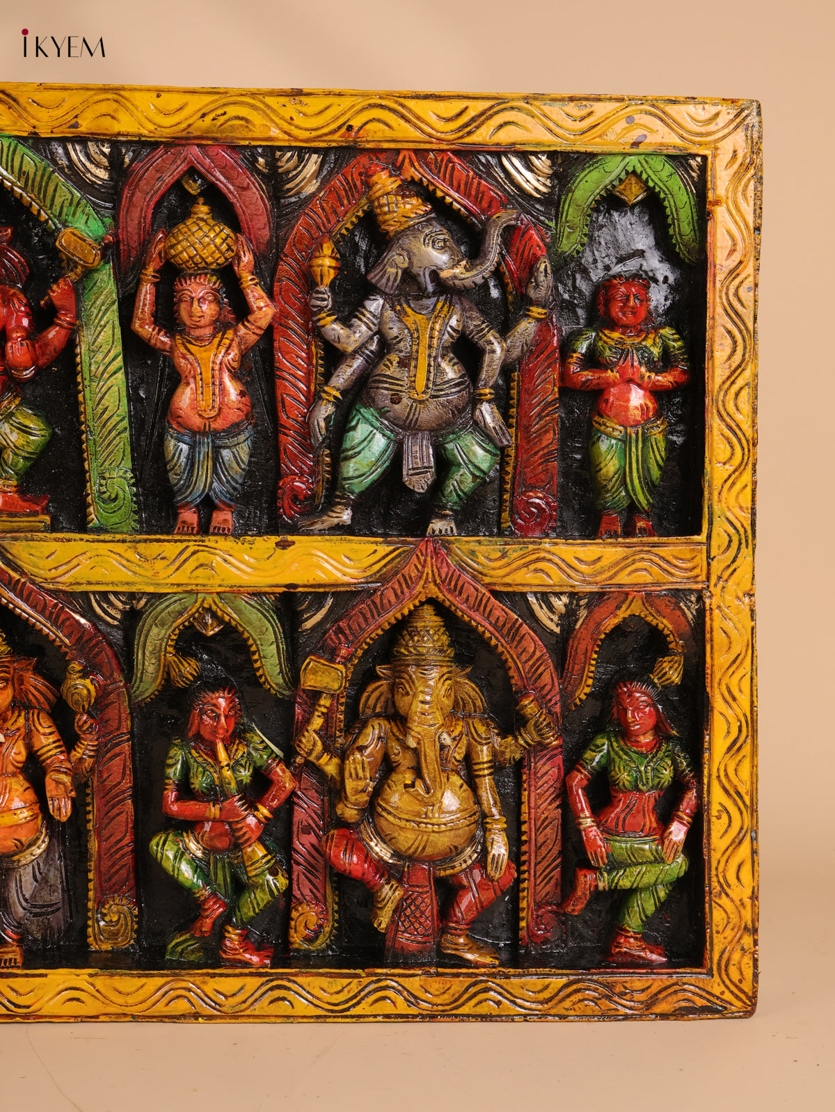 Wooden Hand Carved Painted Ganesha Panel(18x30)
