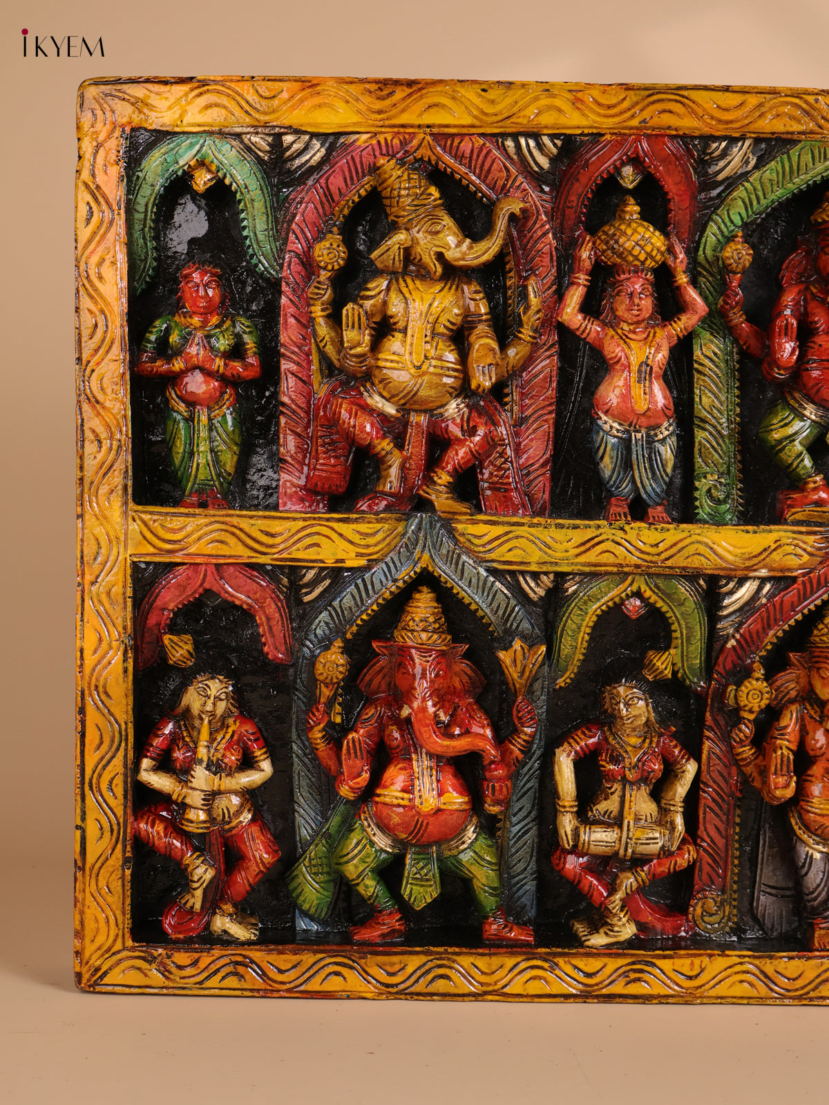 Wooden Hand Carved Painted Ganesha Panel(18x30)