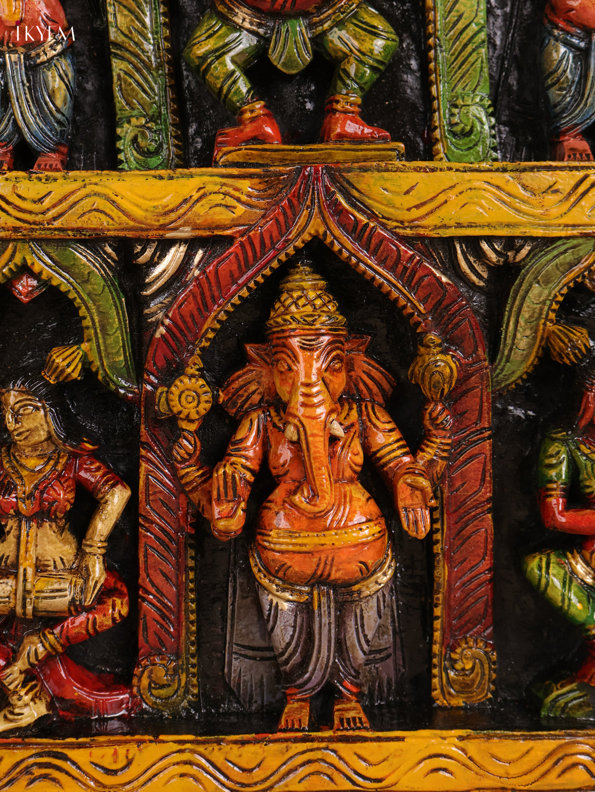Wooden Hand Carved Painted Ganesha Panel(18x30)