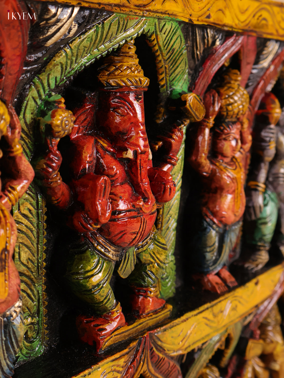 Wooden Hand Carved Painted Ganesha Panel(18x30)