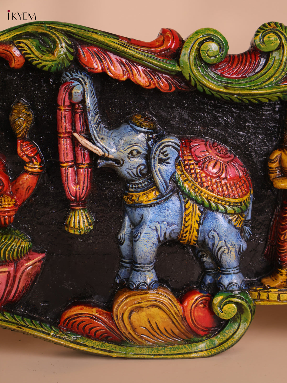 Wooden Hand Carved Painted Gaja Ganesha Panel (12x48)