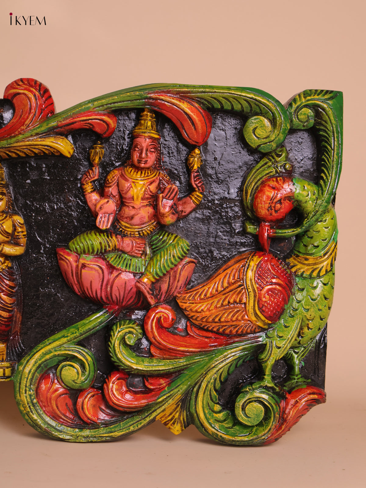 Wooden Hand Carved Painted Gaja Ganesha Panel (12x48)