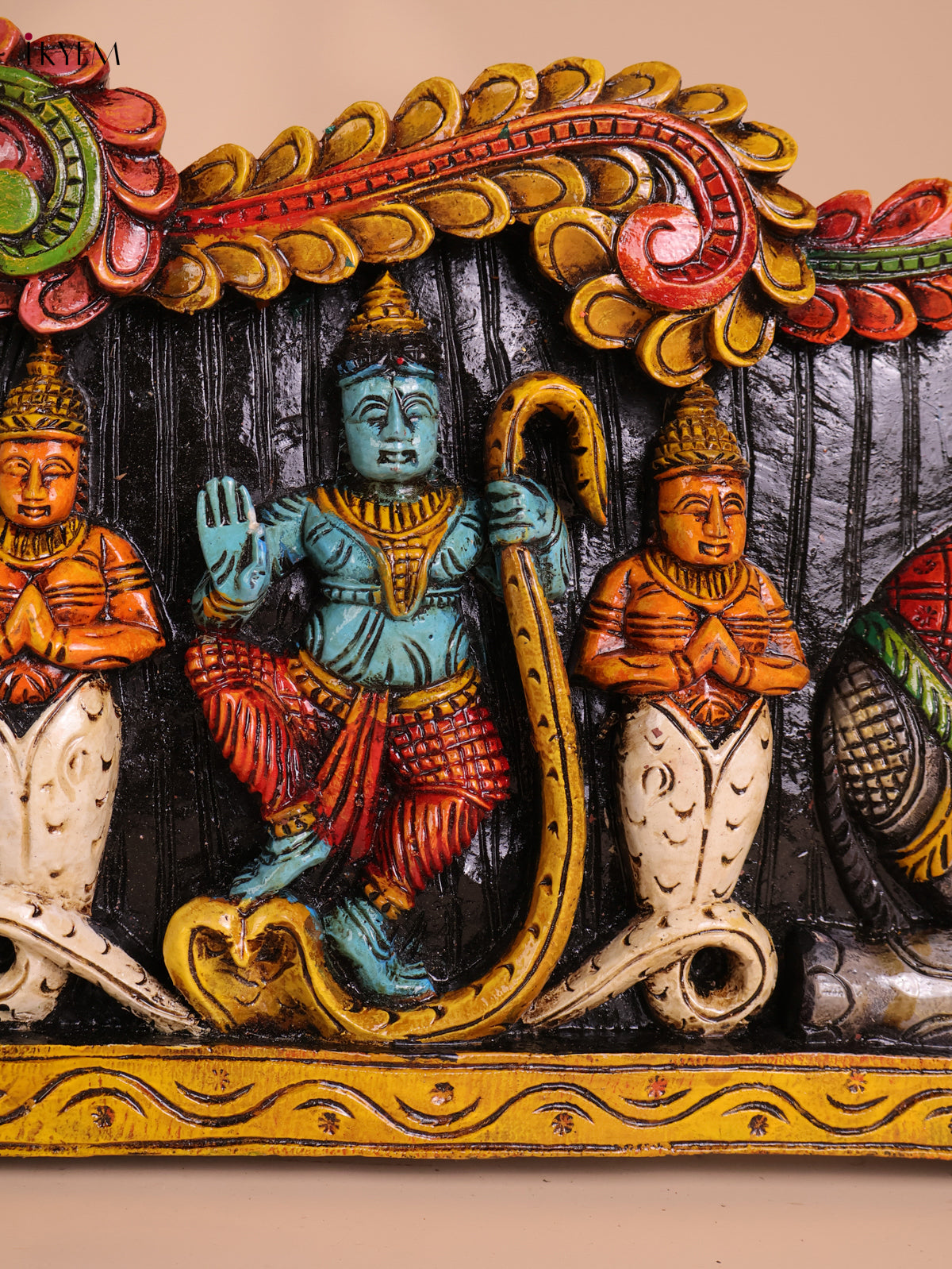 Wooden Hand Carved Painted Krishna Panel(48x12)