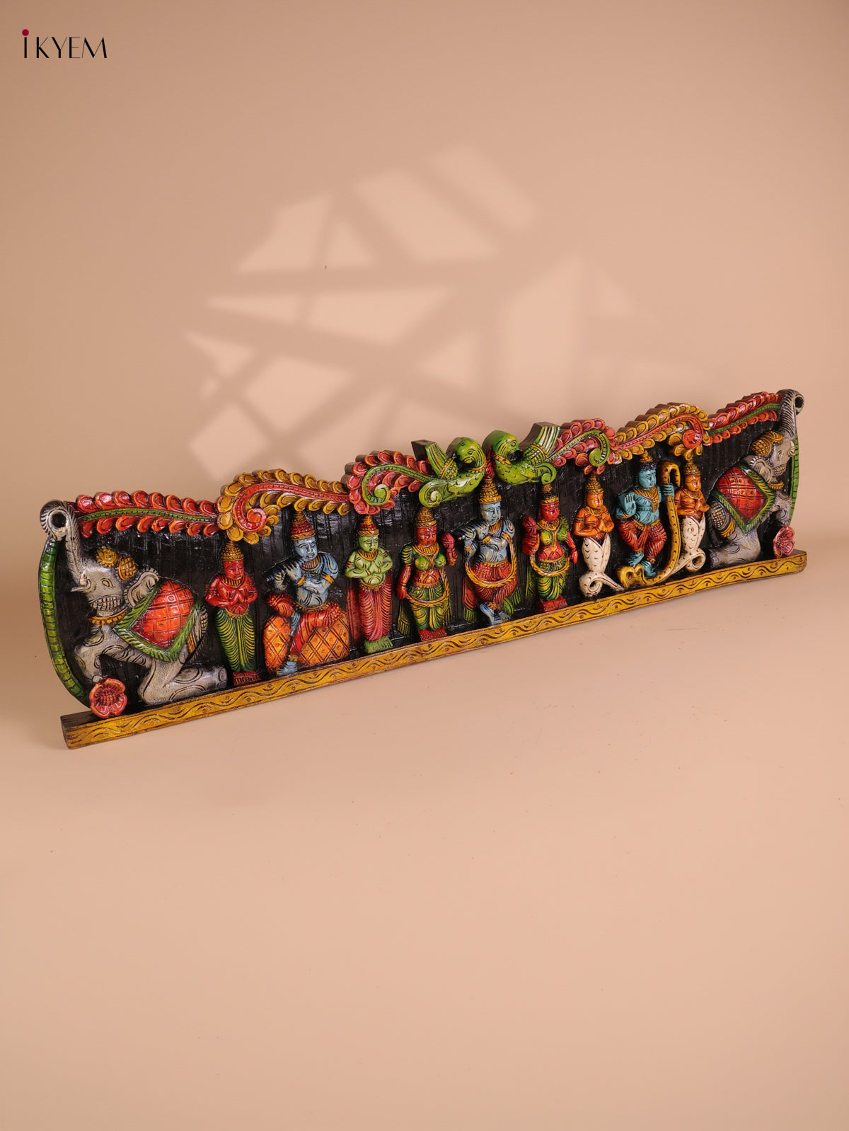Wooden Hand Carved Painted Krishna Panel(48x12)