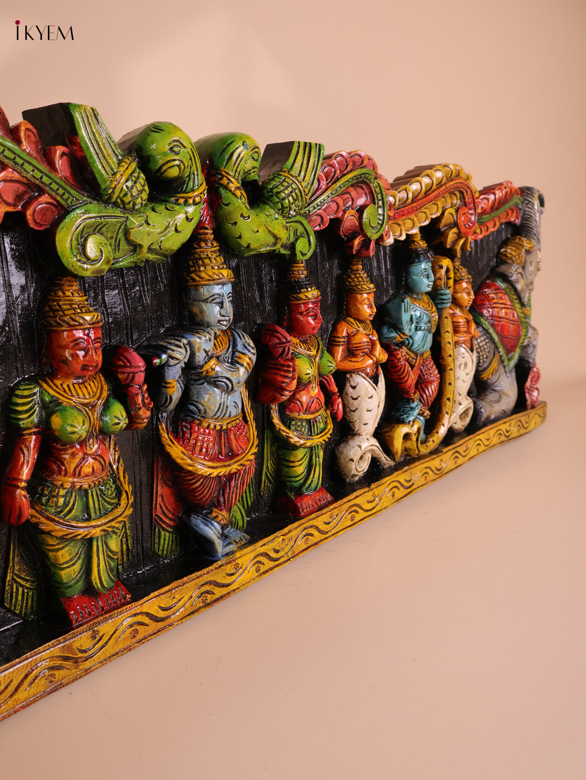 Wooden Hand Carved Painted Krishna Panel(48x12)