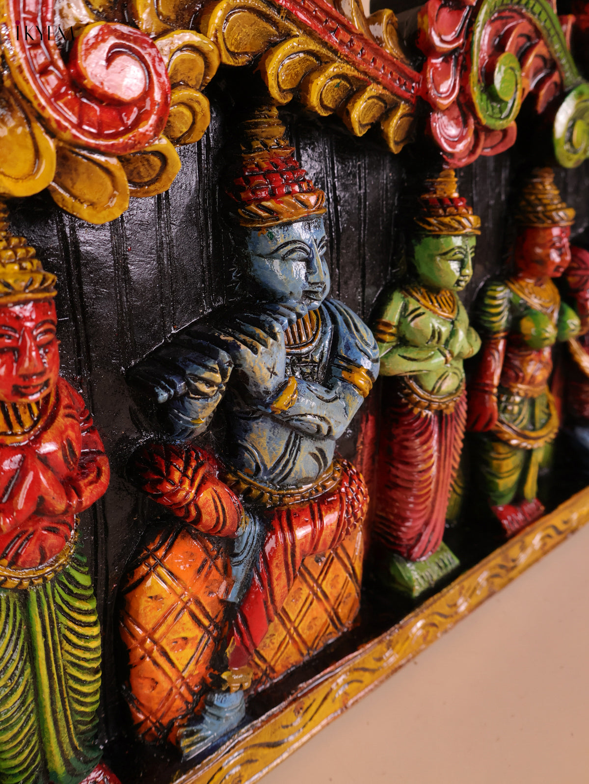 Wooden Hand Carved Painted Krishna Panel(48x12)