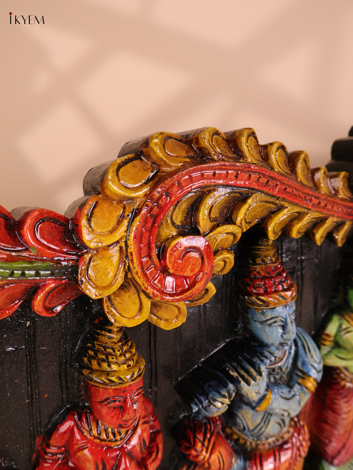 Wooden Hand Carved Painted Krishna Panel(48x12)