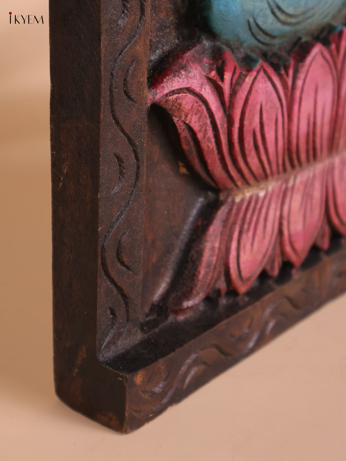 Wooden Hand Carved Painted Lakshmi Wall Panel (18x12)