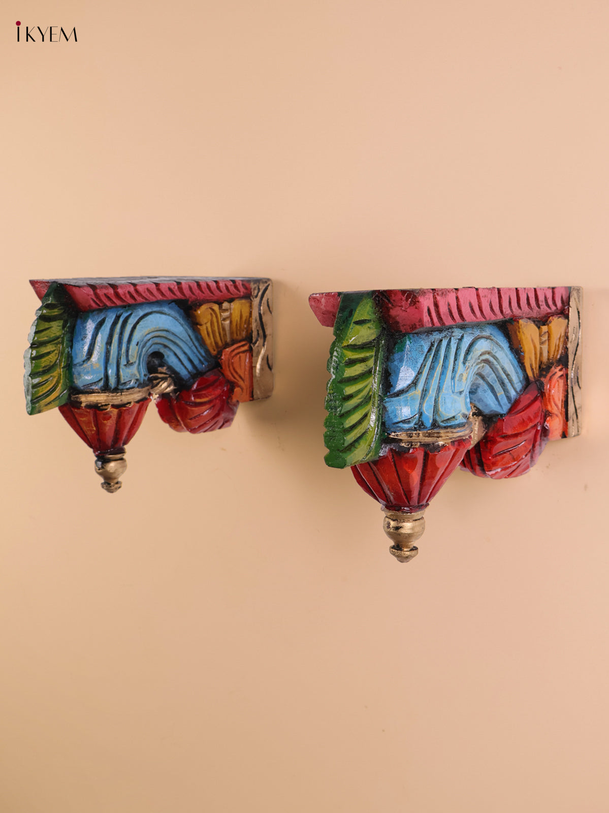 Wooden Hand Carved Painted Bodhil wall Bracket (Set of 2)(7x9)