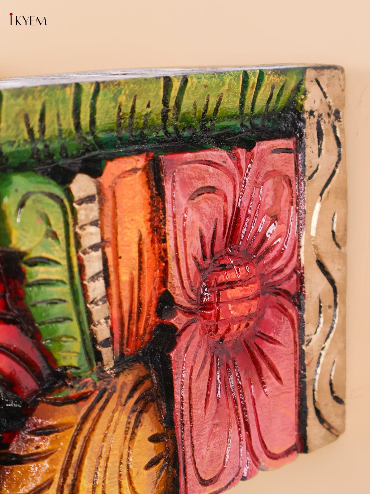 Wooden Hand Carved Painted Bodhil wall Bracket(10x12)