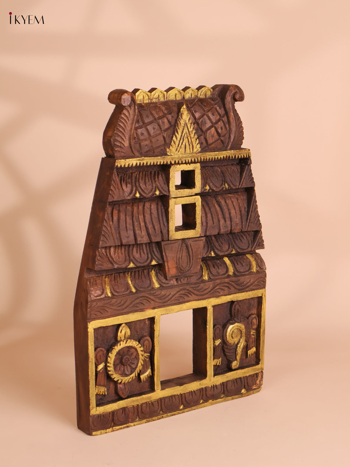 Wooden Hand Carved Shanku Chakram Gopuram (18x12)