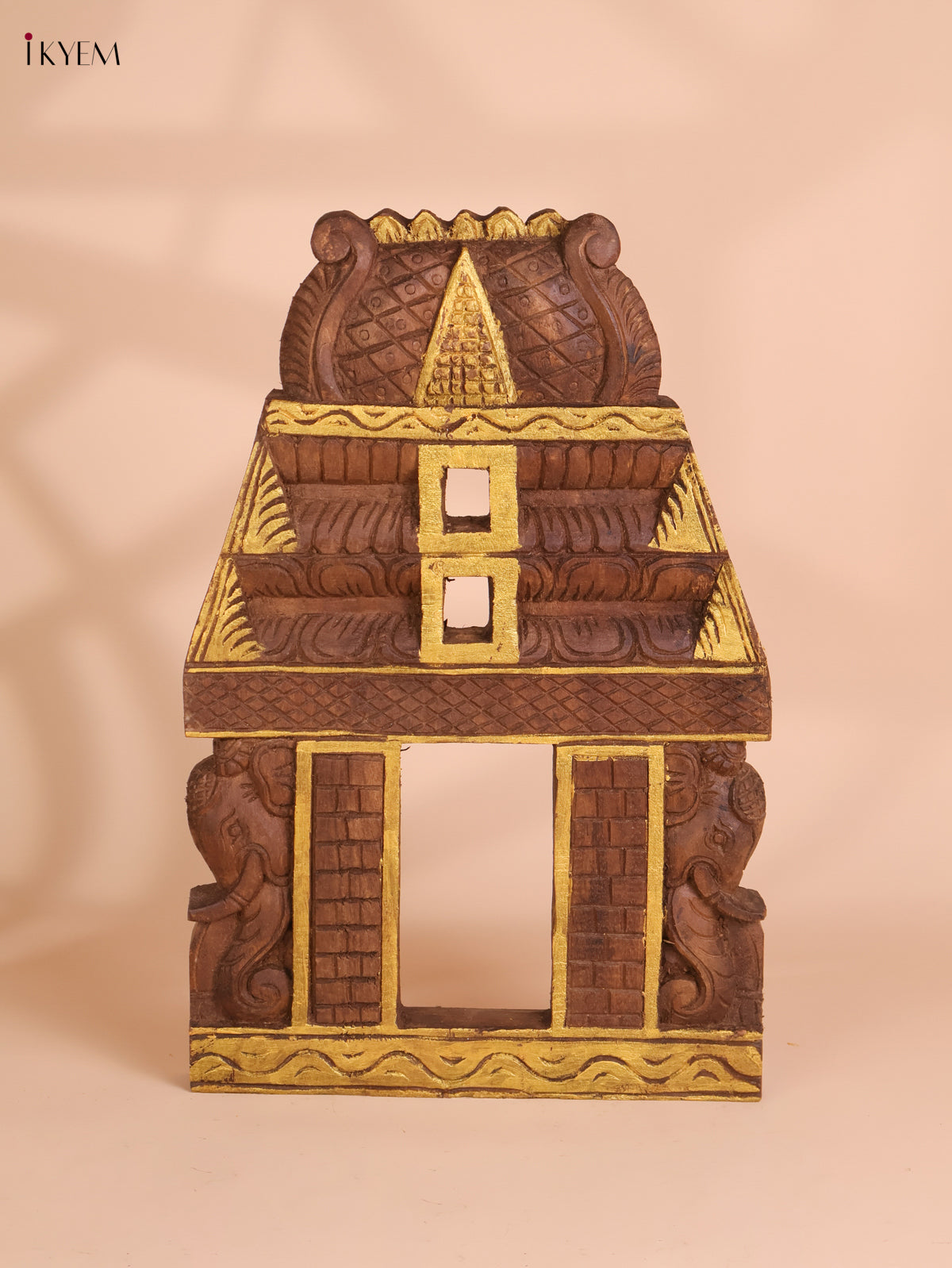 Wooden Hand Carved Painted Elephant Gopuram (18x12)