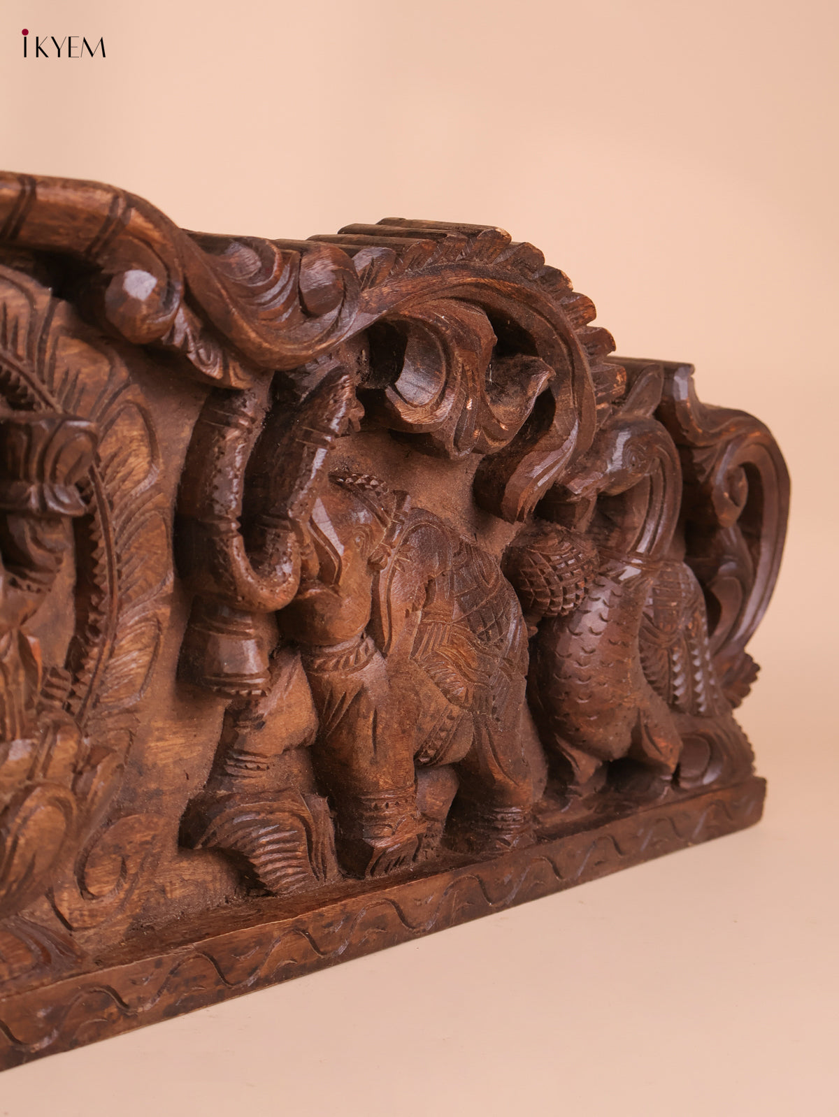 Wooden Hand Carved Gajalakshmi Panel(10x36)