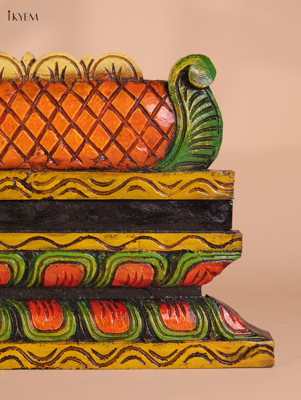 Wooden Hand Carved Painted Gopuram Panel (12x30)