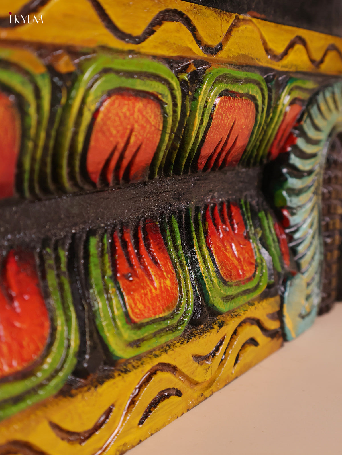 Wooden Hand Carved Painted Gopuram Panel (12x30)