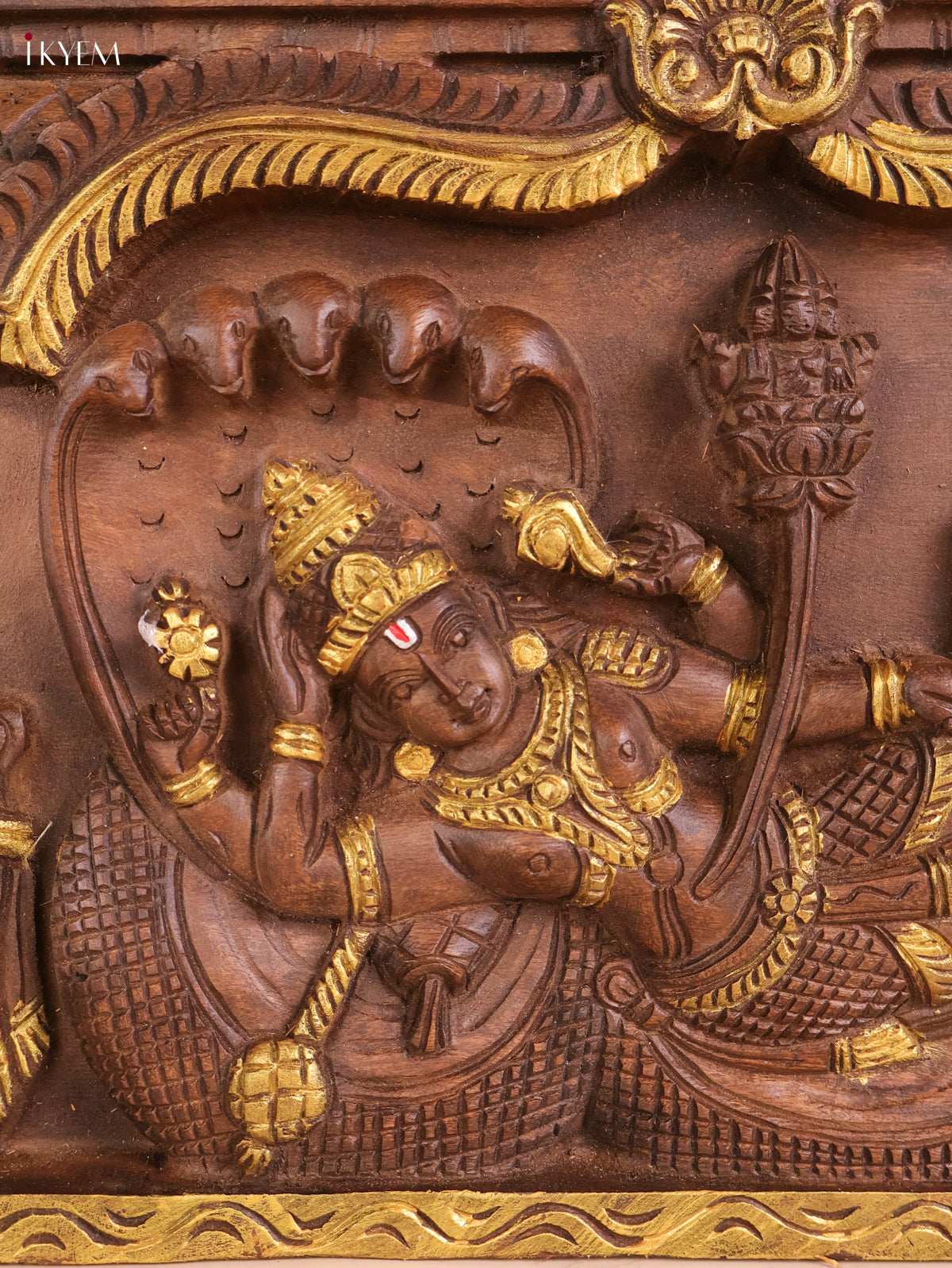 Wooden Hand Carved Maha Vishnu Panel (16x36)