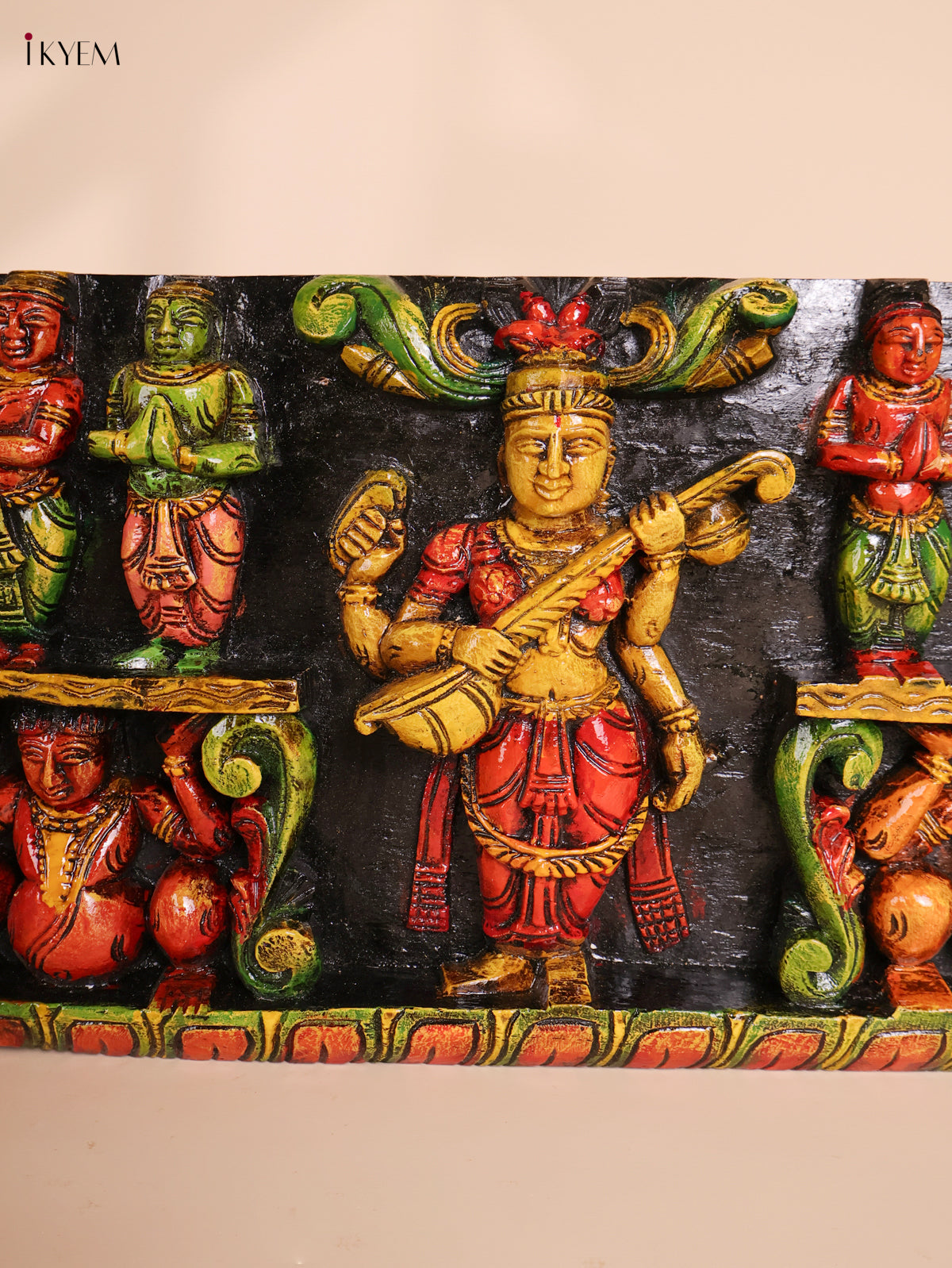Wooden carved Ganesha Lakshmi Saraswathi Panel (10x48)