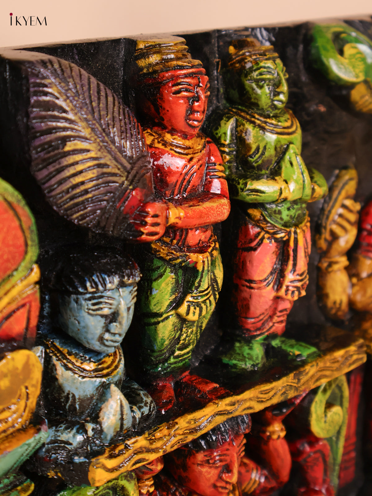 Wooden carved Ganesha Lakshmi Saraswathi Panel (10x48)