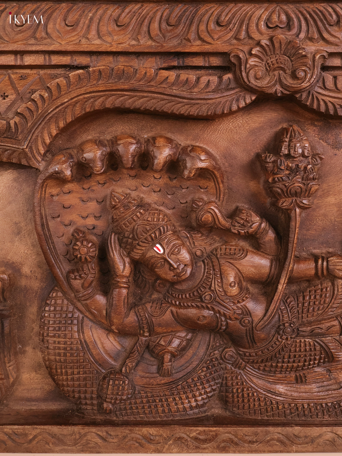 Wooden Hand Carved Painted Maha Vishnu Panel(16x40)