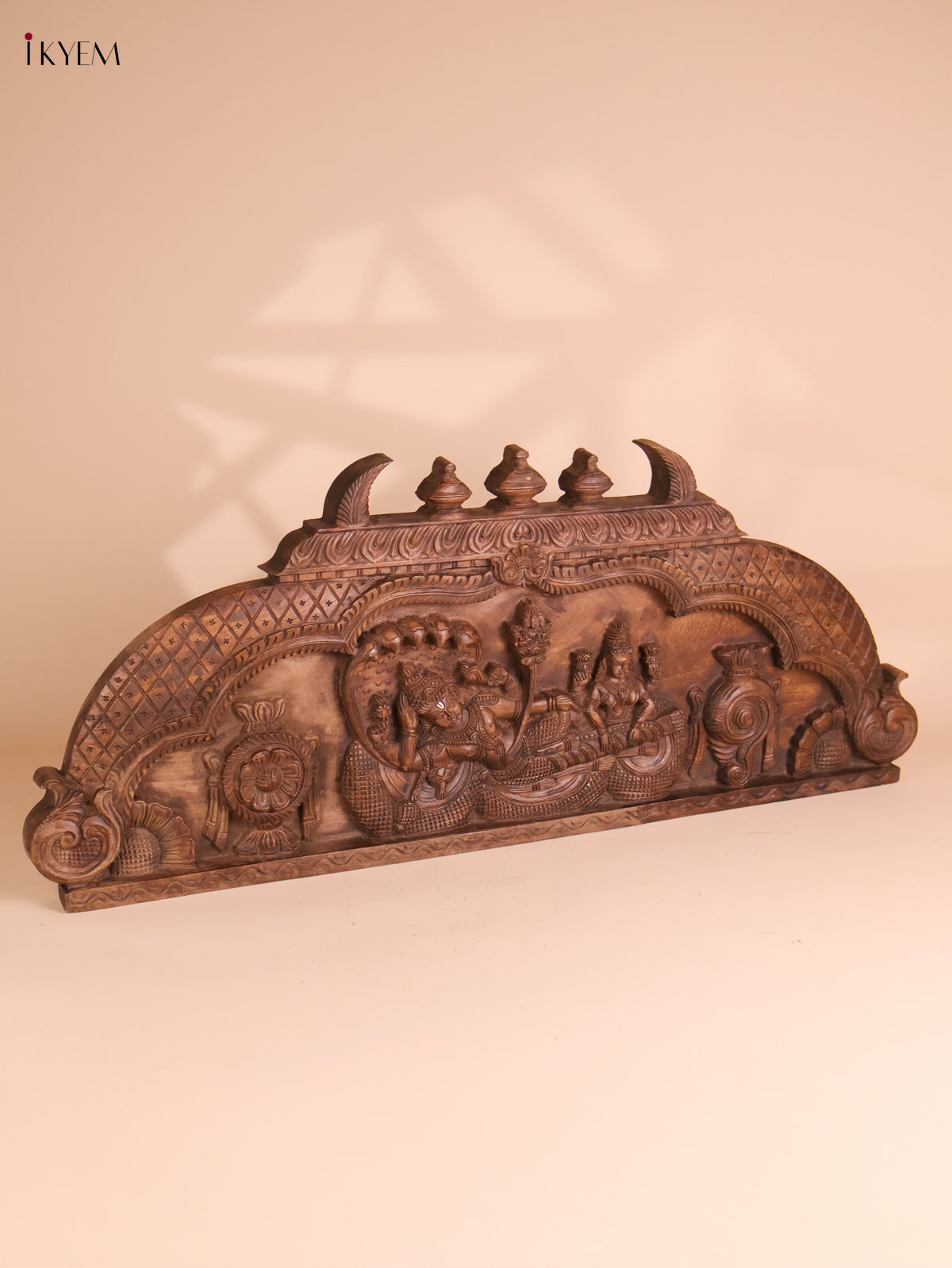 Wooden Hand Carved Painted Maha Vishnu Panel(16x40)