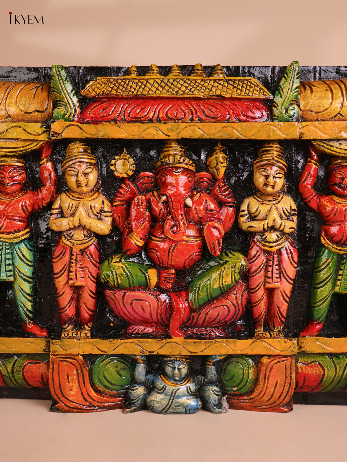 Wooden Hand Carved Painted Ganesha Pand (12x30)