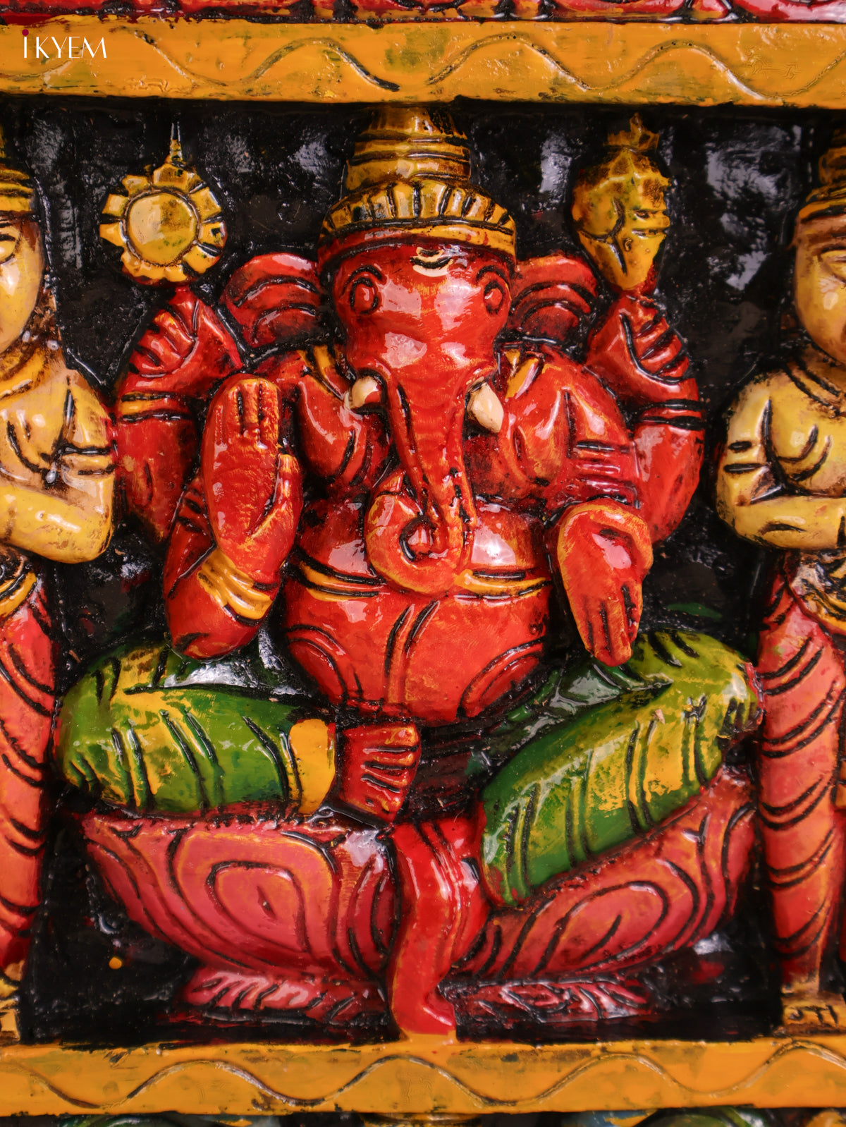 Wooden Hand Carved Painted Ganesha Pand (12x30)