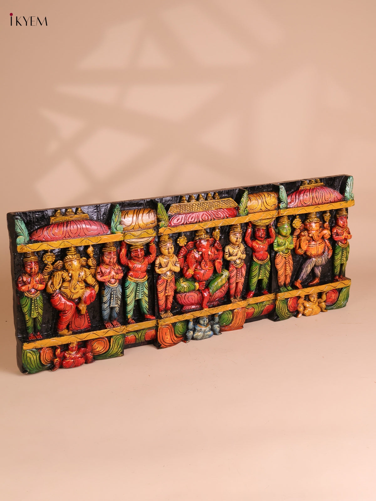 Wooden Hand Carved Painted Ganesha Pand (12x30)