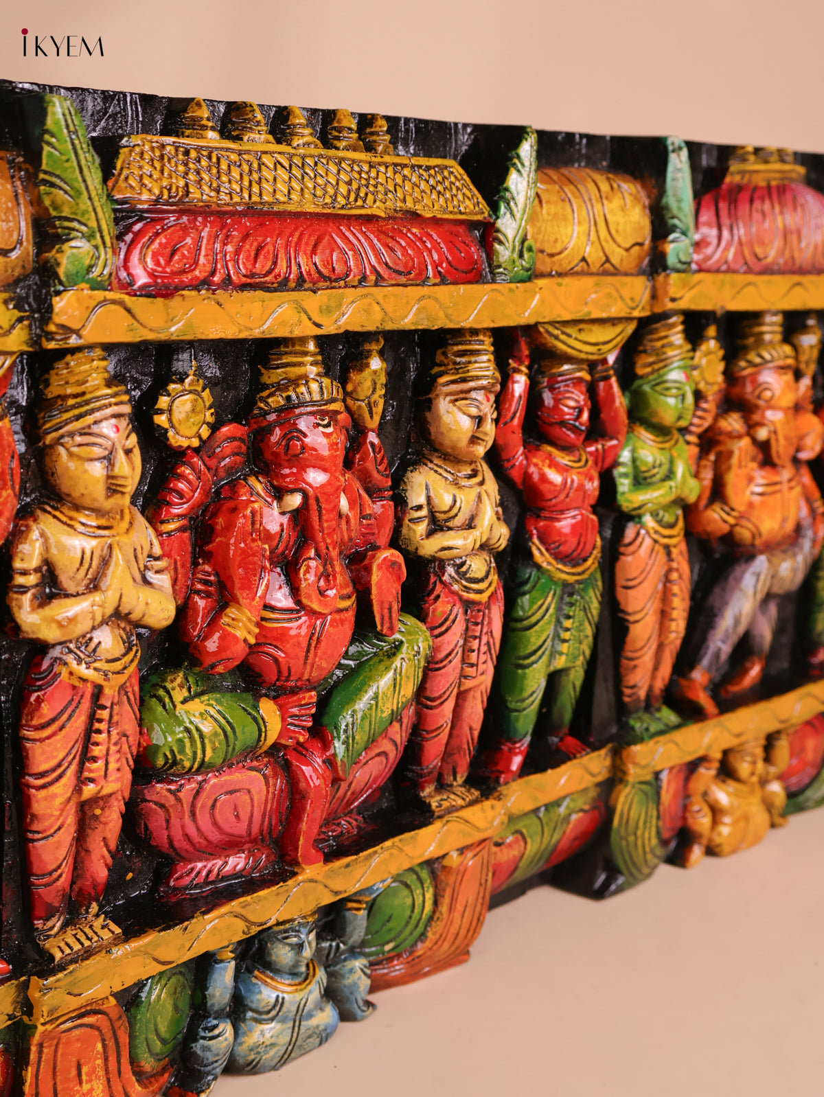 Wooden Hand Carved Painted Ganesha Pand (12x30)