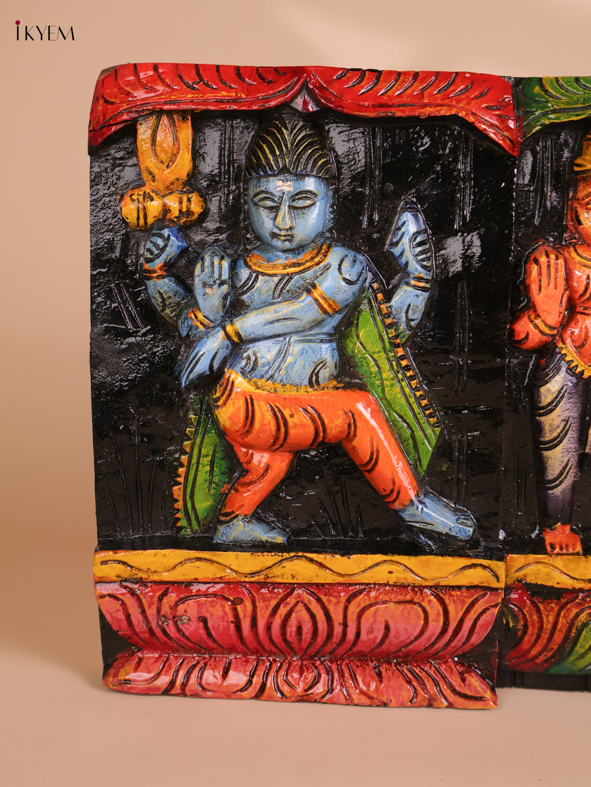Wooden Hand Carved Painted Lord Shivan Panel (12x34)