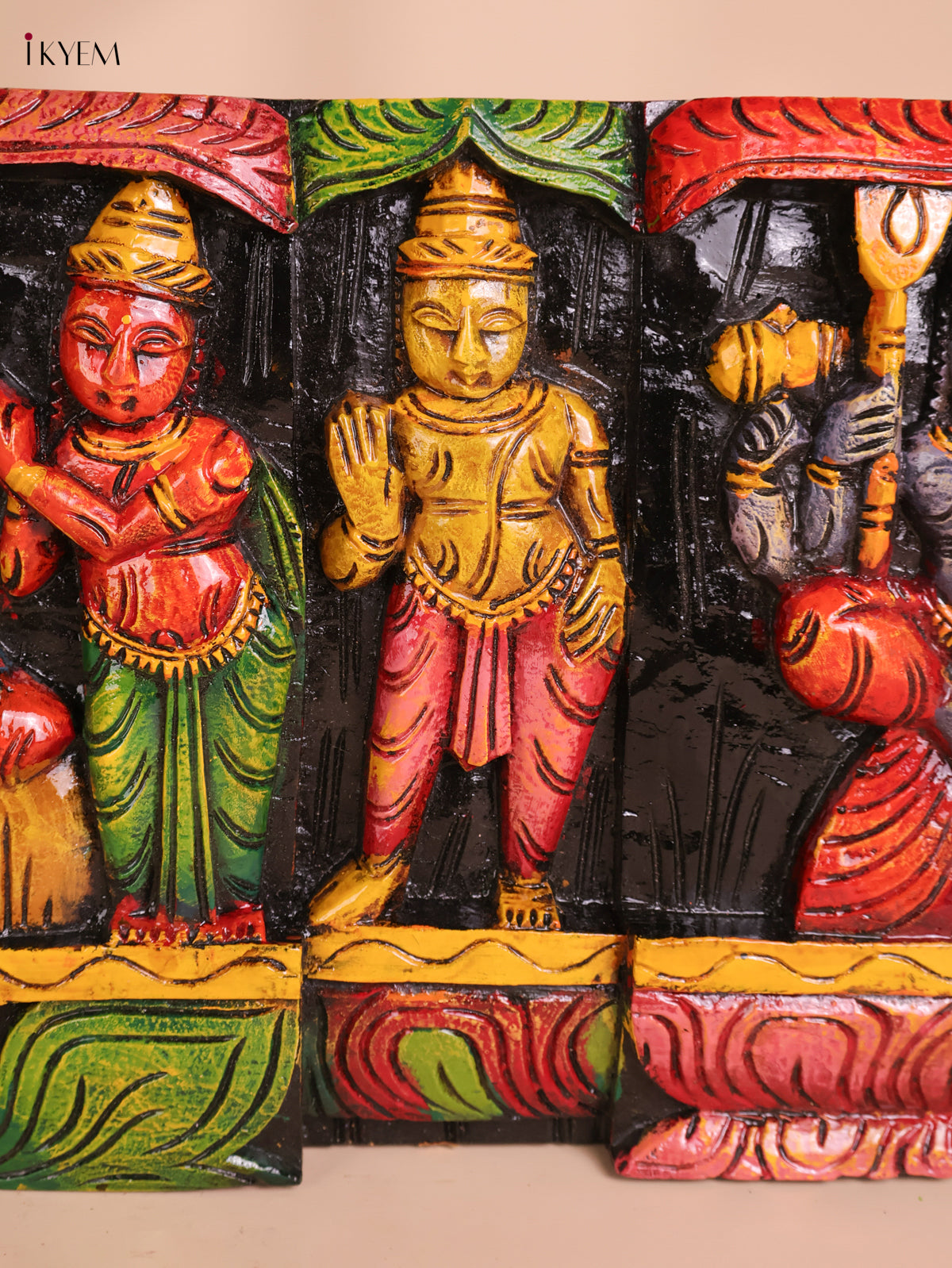 Wooden Hand Carved Painted Lord Shivan Panel (12x34)