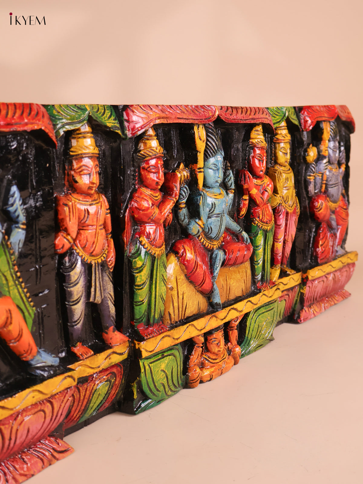 Wooden Hand Carved Painted Lord Shivan Panel (12x34)