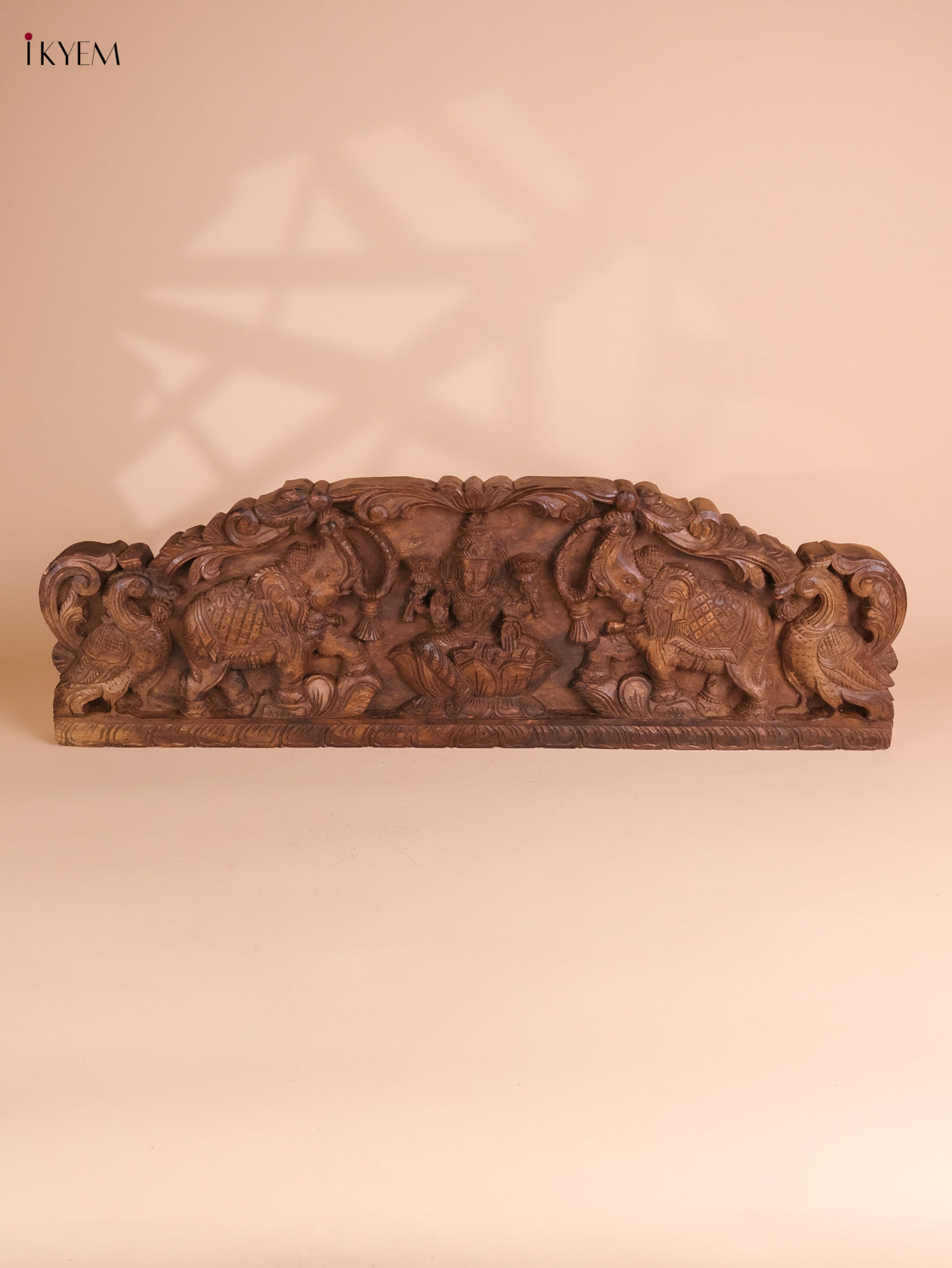 Wooden Hand Carved Gaja Lakshmi Gopuram Panel(12x36)
