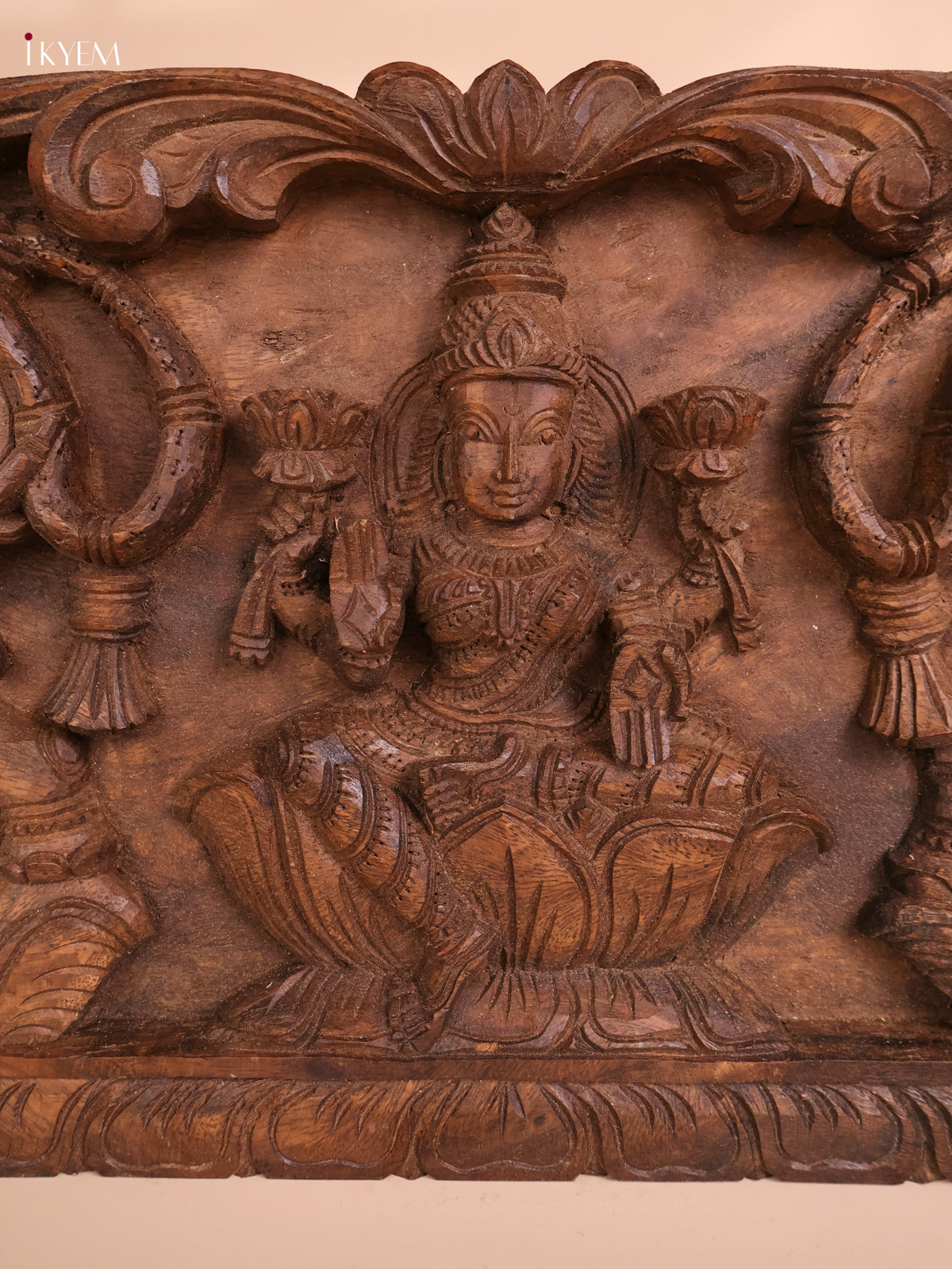 Wooden Hand Carved Gaja Lakshmi Gopuram Panel(12x36)