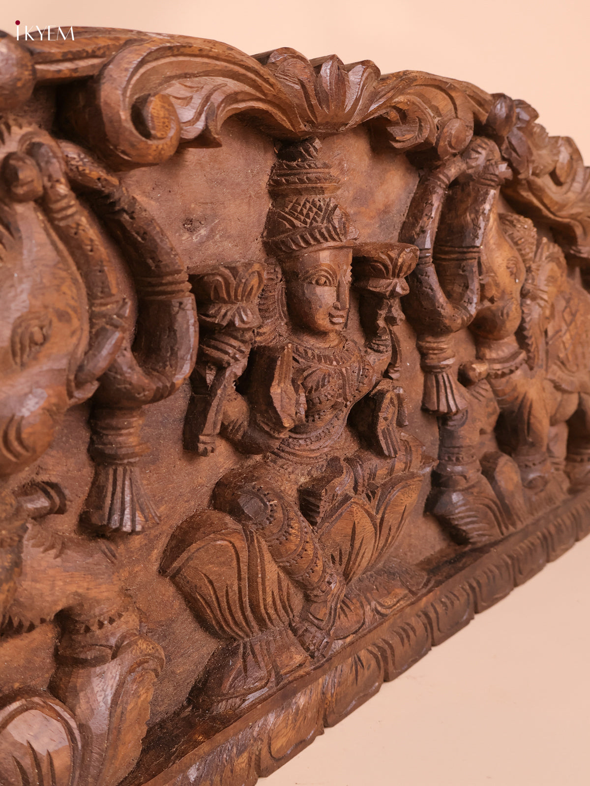 Wooden Hand Carved Gaja Lakshmi Gopuram Panel(12x36)
