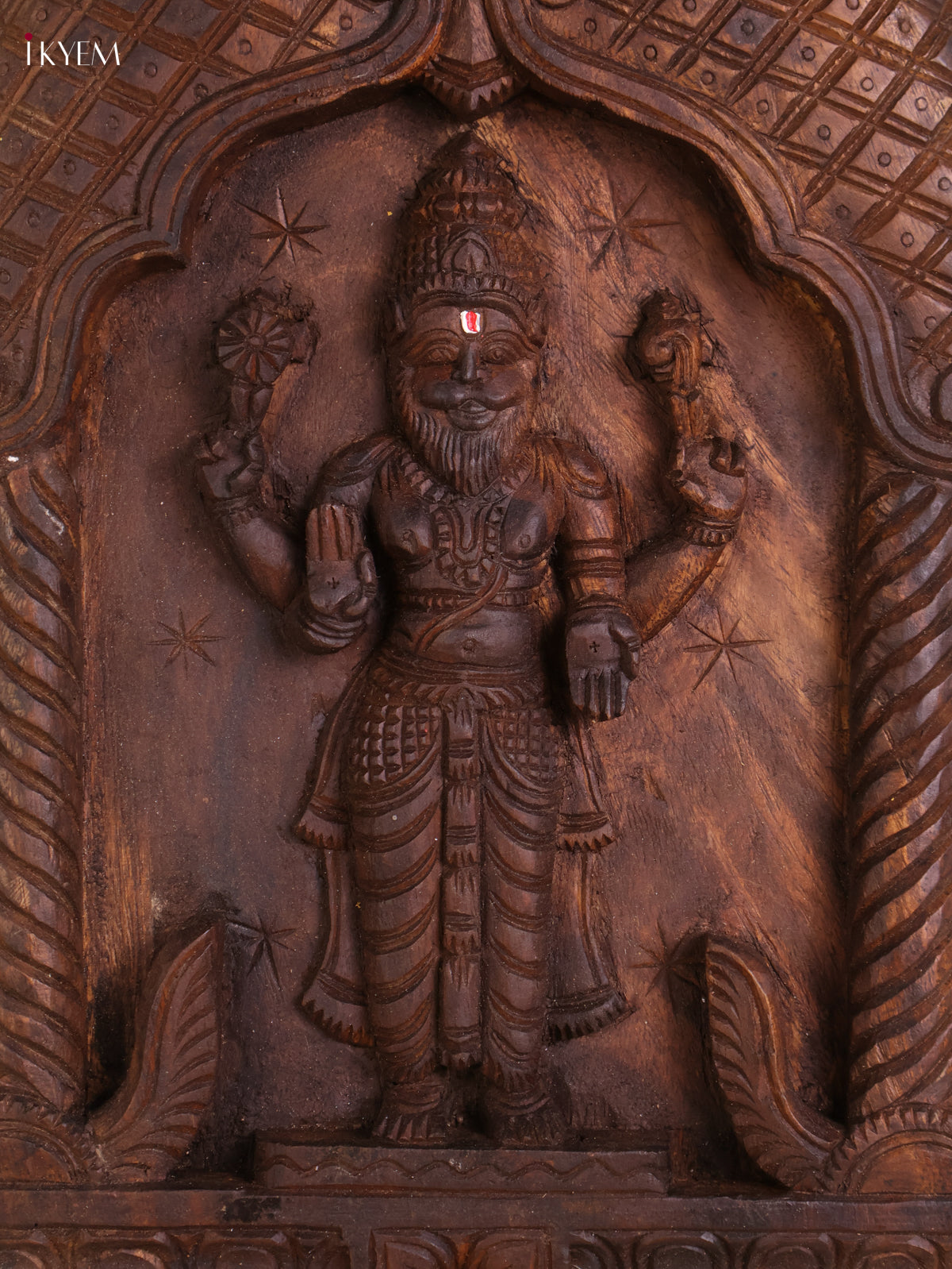 Wooden Hand Carved Narasimma Avataram Panel (24x12)