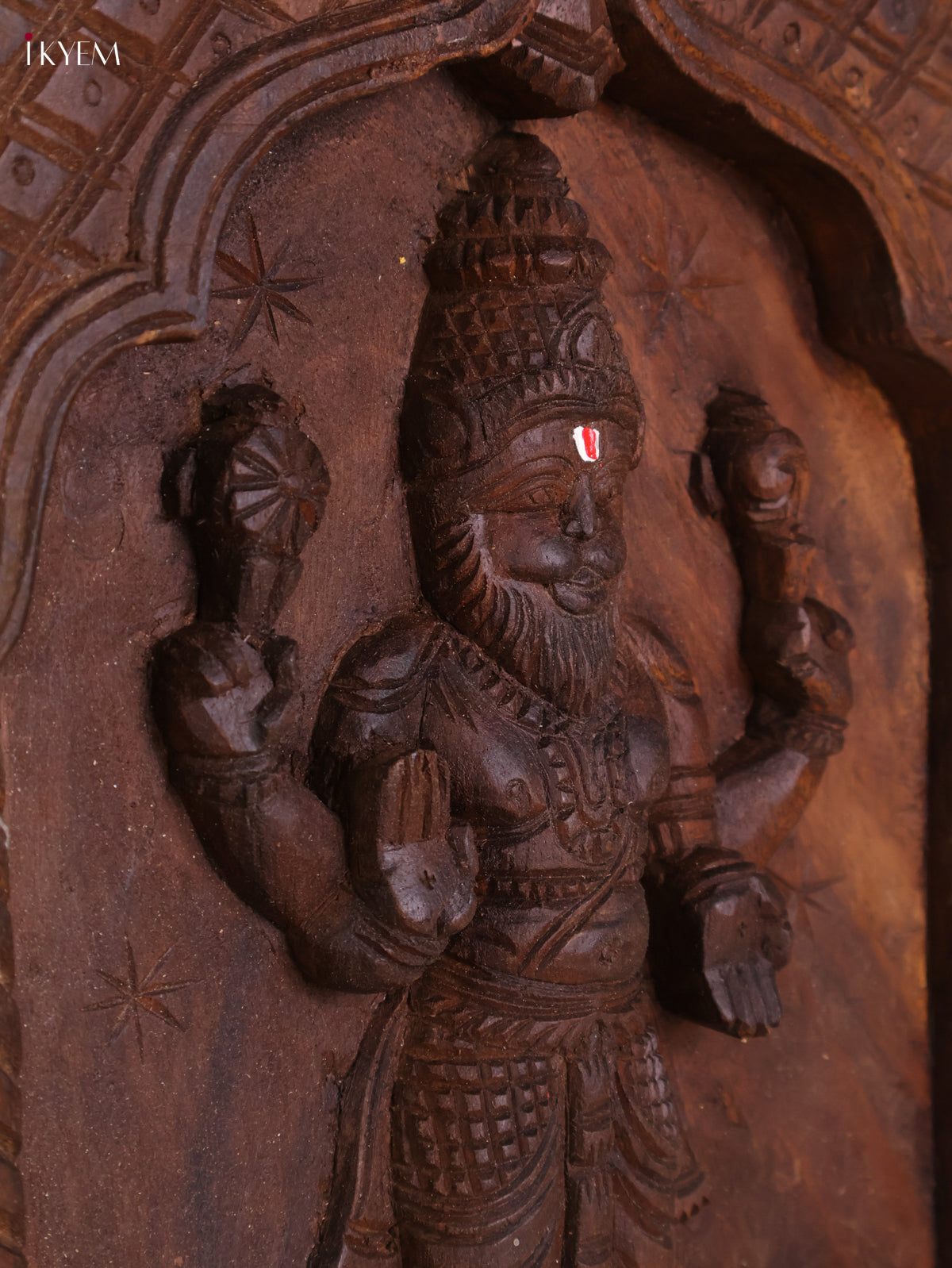 Wooden Hand Carved Narasimma Avataram Panel (24x12)