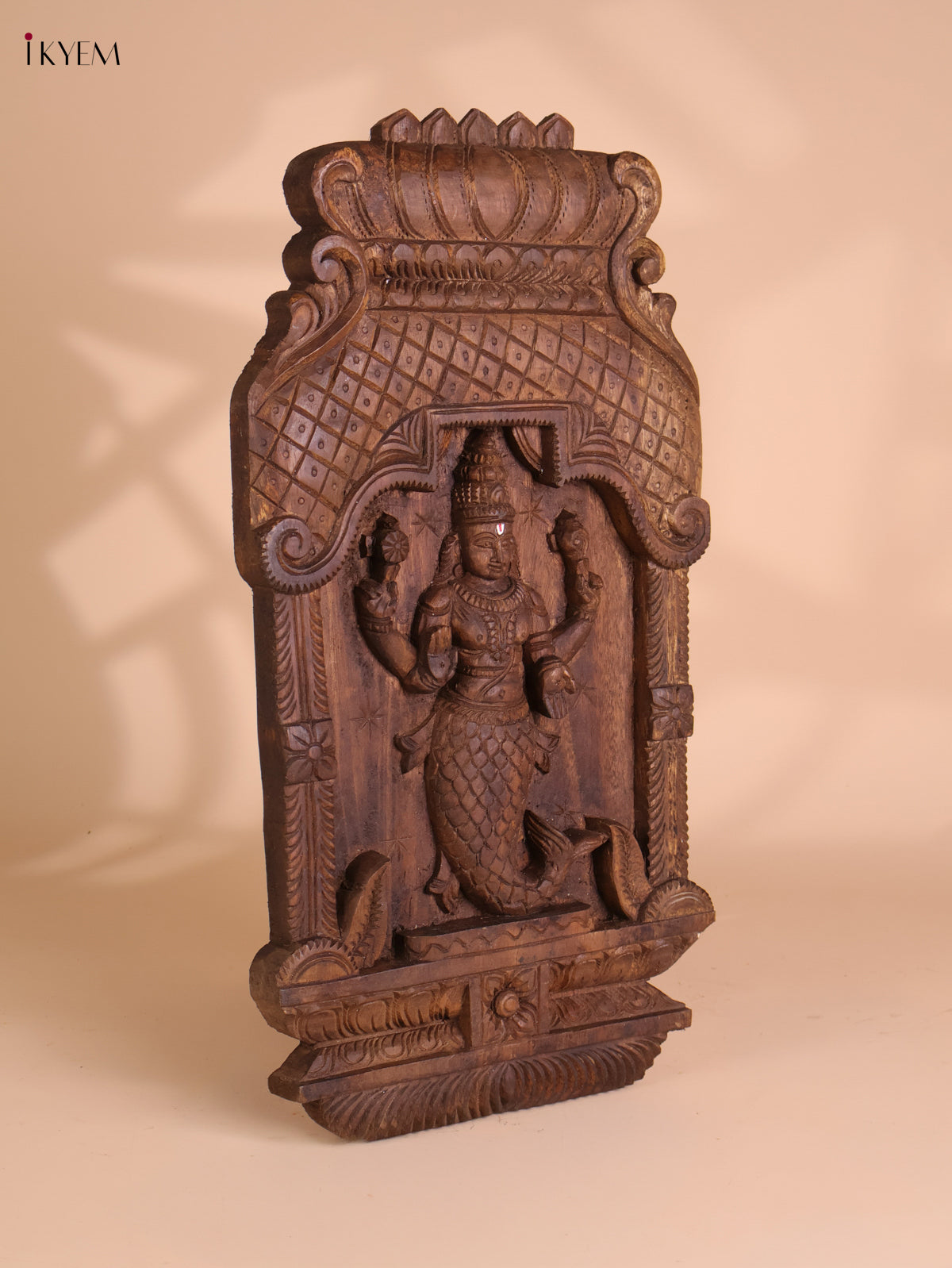 Wooden Hand Carved Matsya Avataram Panel (24x12)