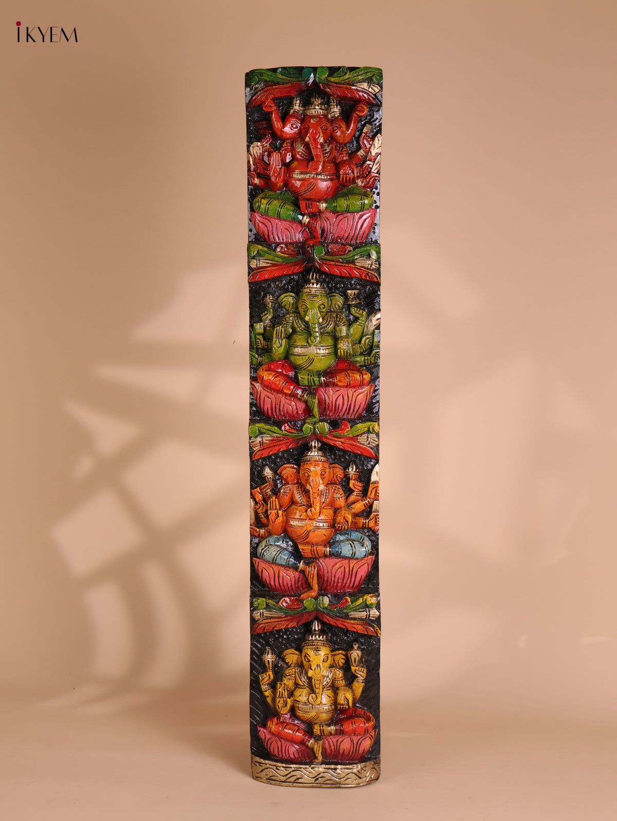Wooden Hand Carved Painted Ganesha Vertical (33x6)