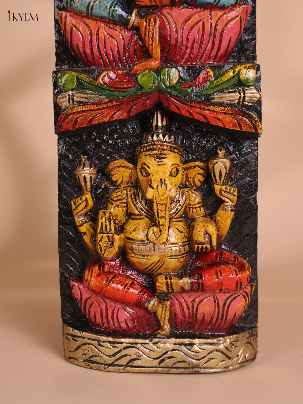 Wooden Hand Carved Painted Ganesha Vertical (33x6)