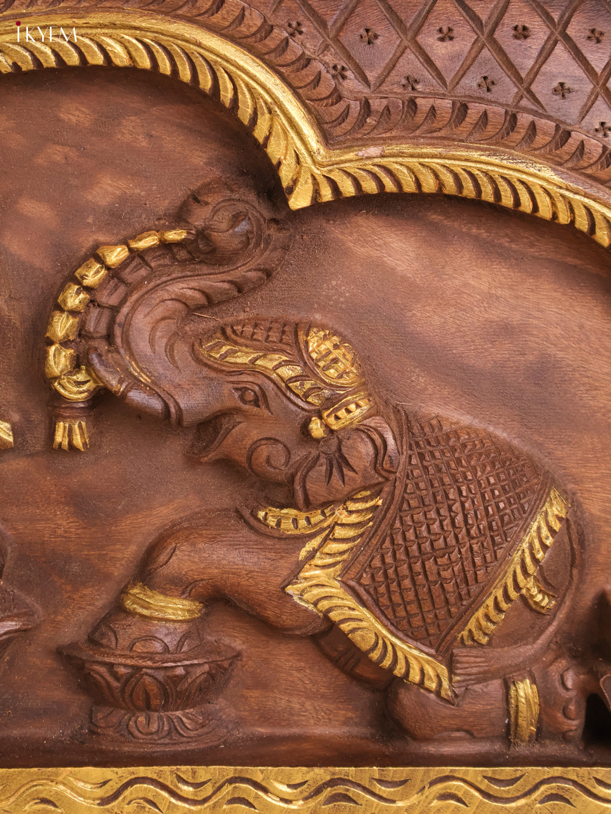 Wooden Hand Carved Gaja Lakshmi Gopuram Panel (16x40)
