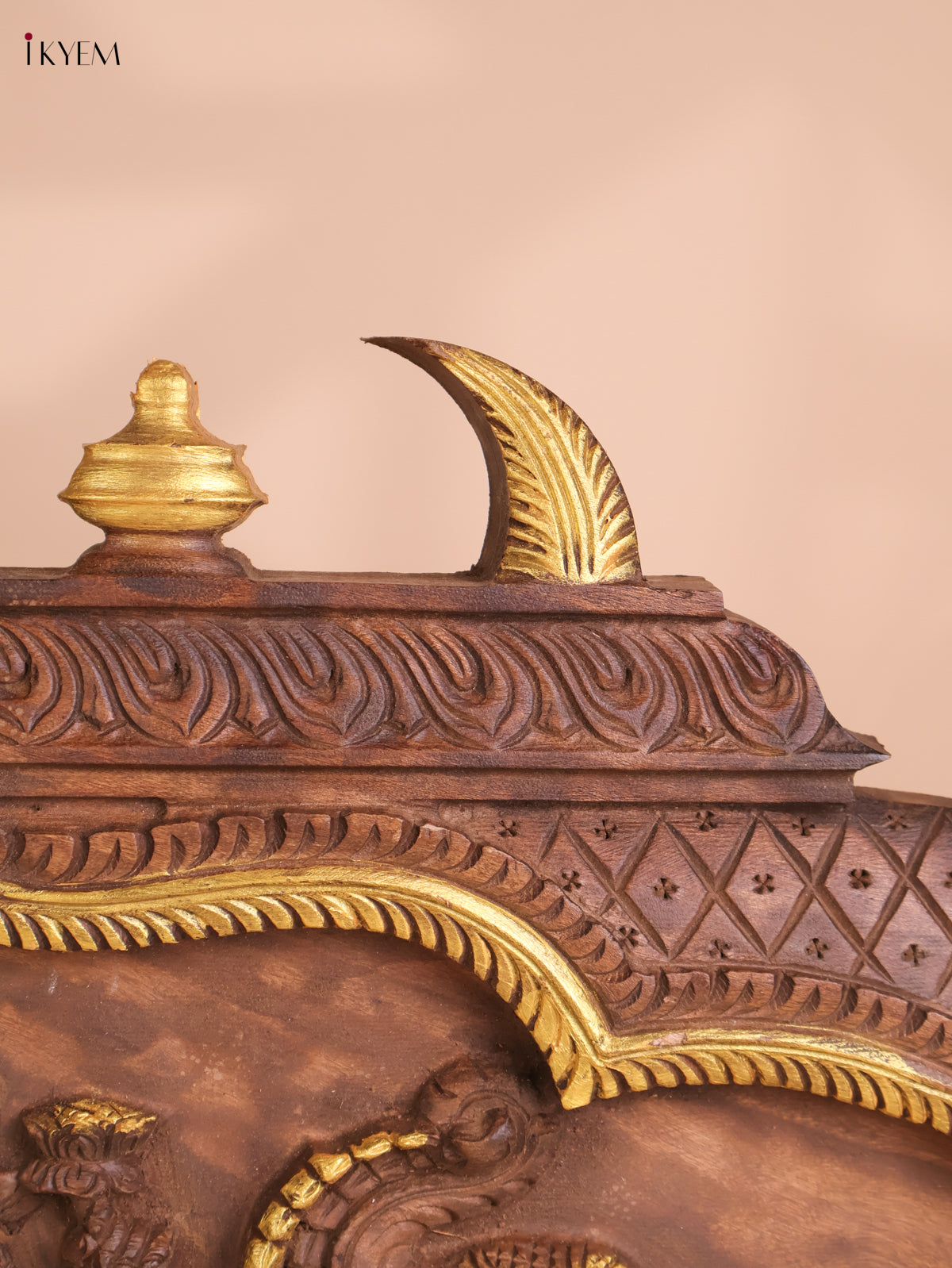 Wooden Hand Carved Gaja Lakshmi Gopuram Panel (16x40)