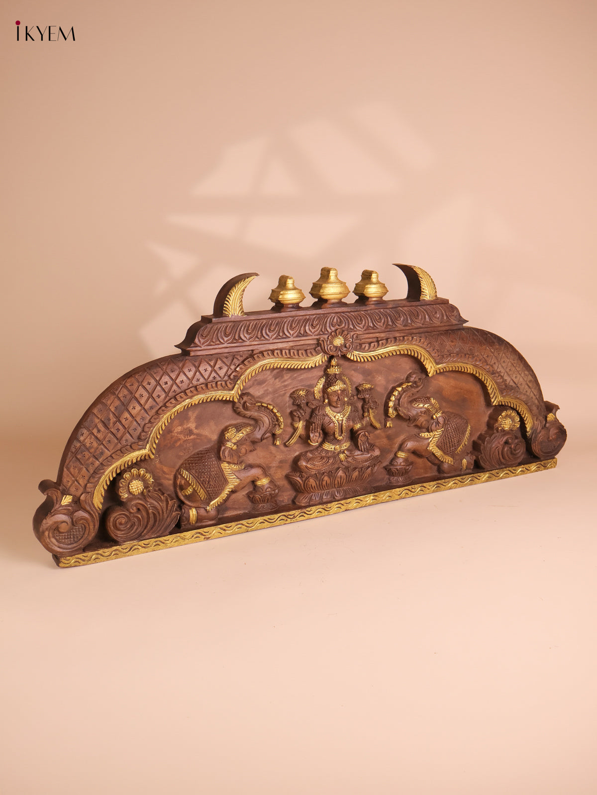 Wooden Hand Carved Gaja Lakshmi Gopuram Panel (16x40)